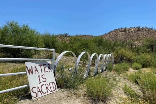 A sign near the border of the Cholla Canyon Ranch, the site of the Ha' Kamwe' hot springs